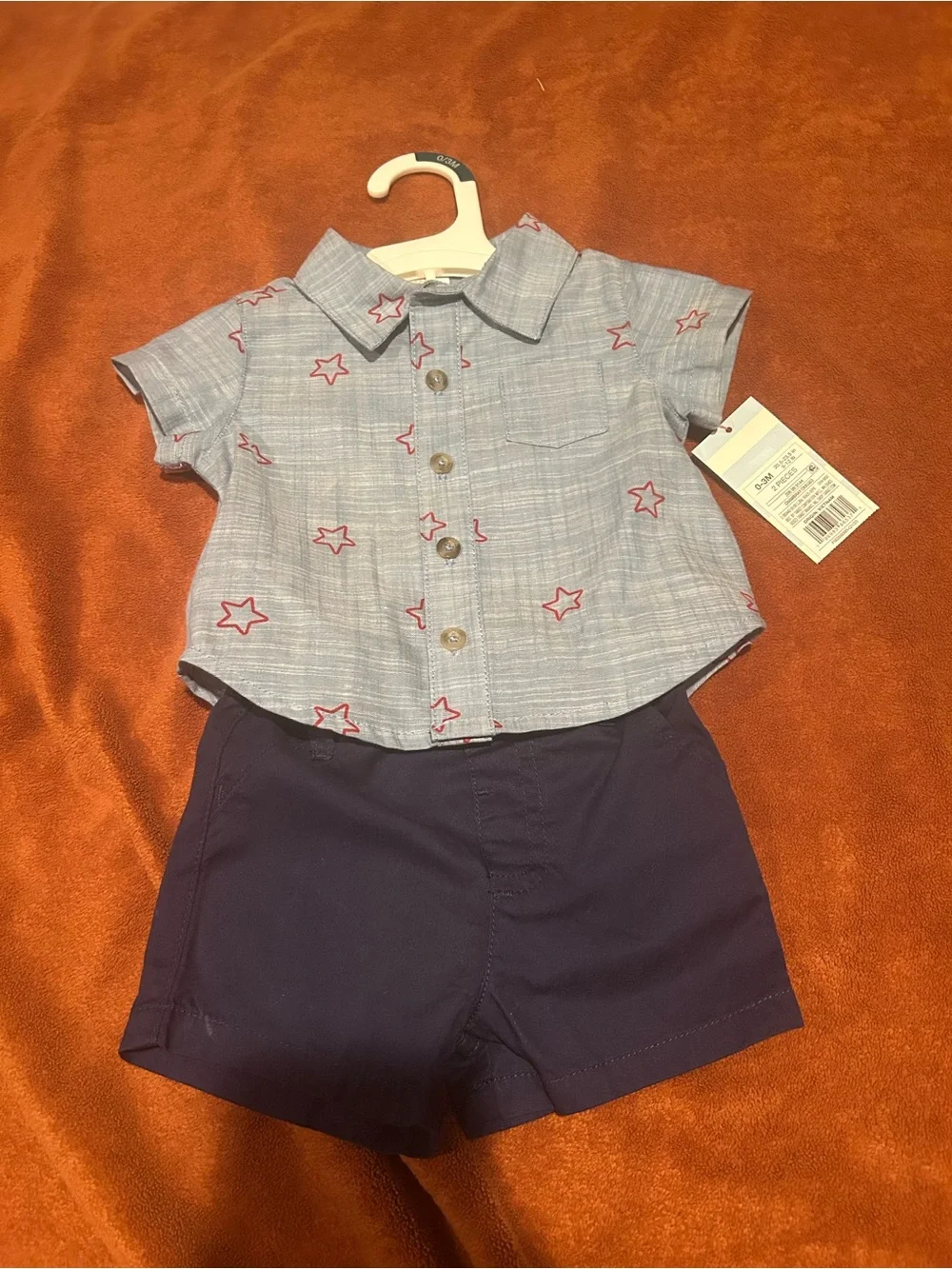 Gymboree Light Blue Star Button-Front Shirt with Navy Shorts